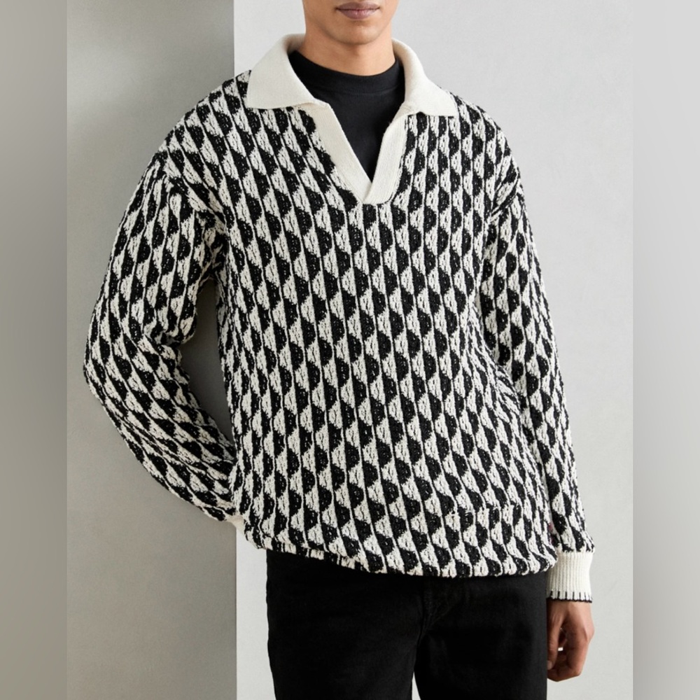 Scotch & Soda Black and White Patterned Knit polo collard sweater Sz XL NWOT